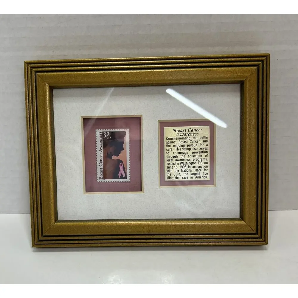 USPS 32c Breast Cancer Awareness Legacy II Edition Postage Stamp Golden Framed